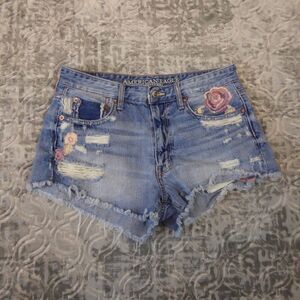 American Eagle Shorts Womens 6 Embroidered Flower Distressed Hi Rise Festival